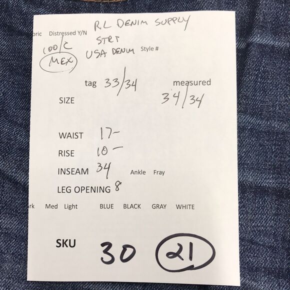 RALPH LAUREN Denim Supply Jean Men 33x34 Straight Dark Whisker Wash USA Fabric - Picture 14 of 14